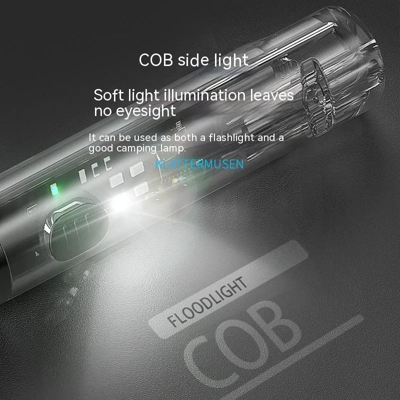 Portable outdoor flashlight 1W LED USB rechargeable black plastic body with built-in battery