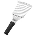 Stainless steel pet grooming hand rake comb for dogs and horses, 33 cm long.