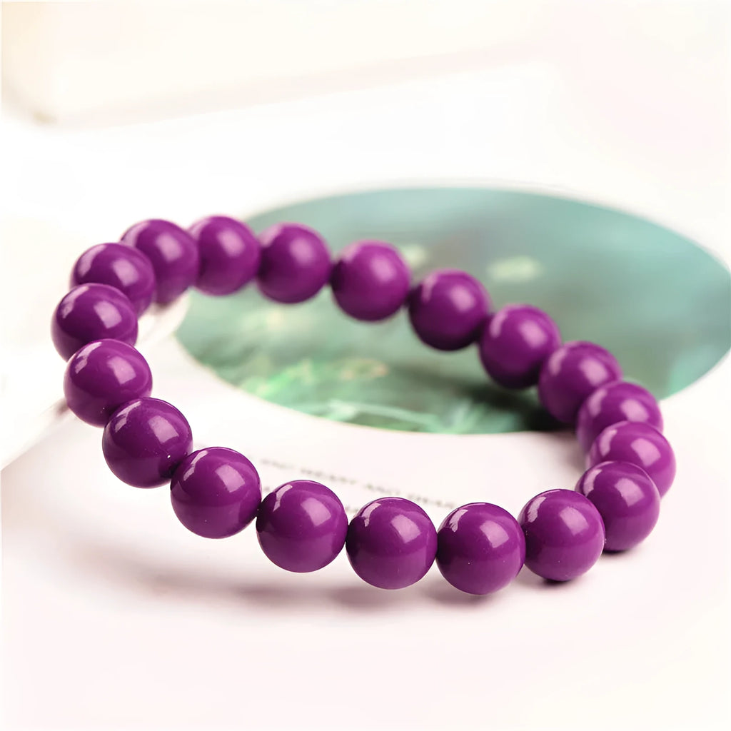 Purple crystal bracelet with polished beads in single-ring design for women and men