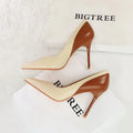 Women's stiletto heel pumps in colour block design with pointed toe and high heel for banquets