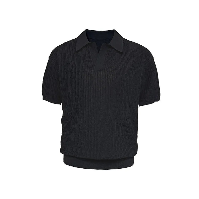 Men's business casual polo shirt with stripe detailing in ice silk breathable fabric
