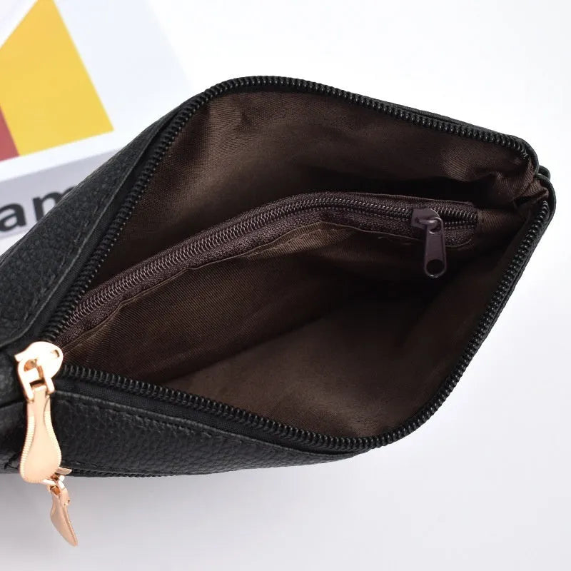 Simple soft surface PU crossbody shoulder bag in horizontal square shape with sandwich zipper compartment, multiple colour options available.