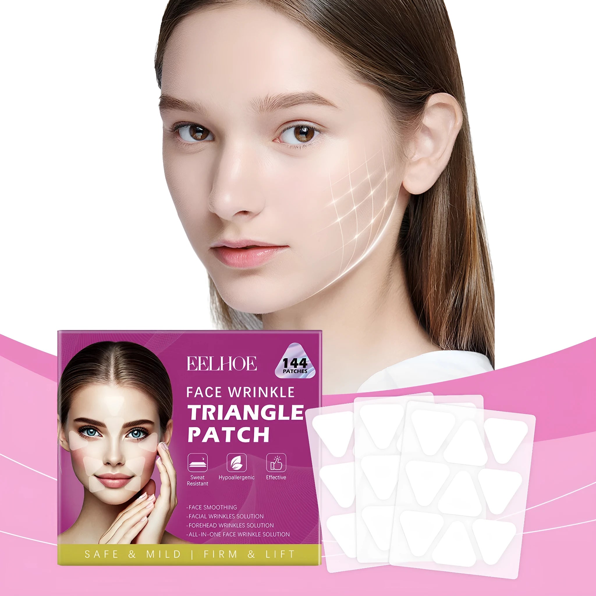 Facial fine lines nursing adhesive bandage patch with hyaluronic acid for wrinkle care, 144 patches pack
