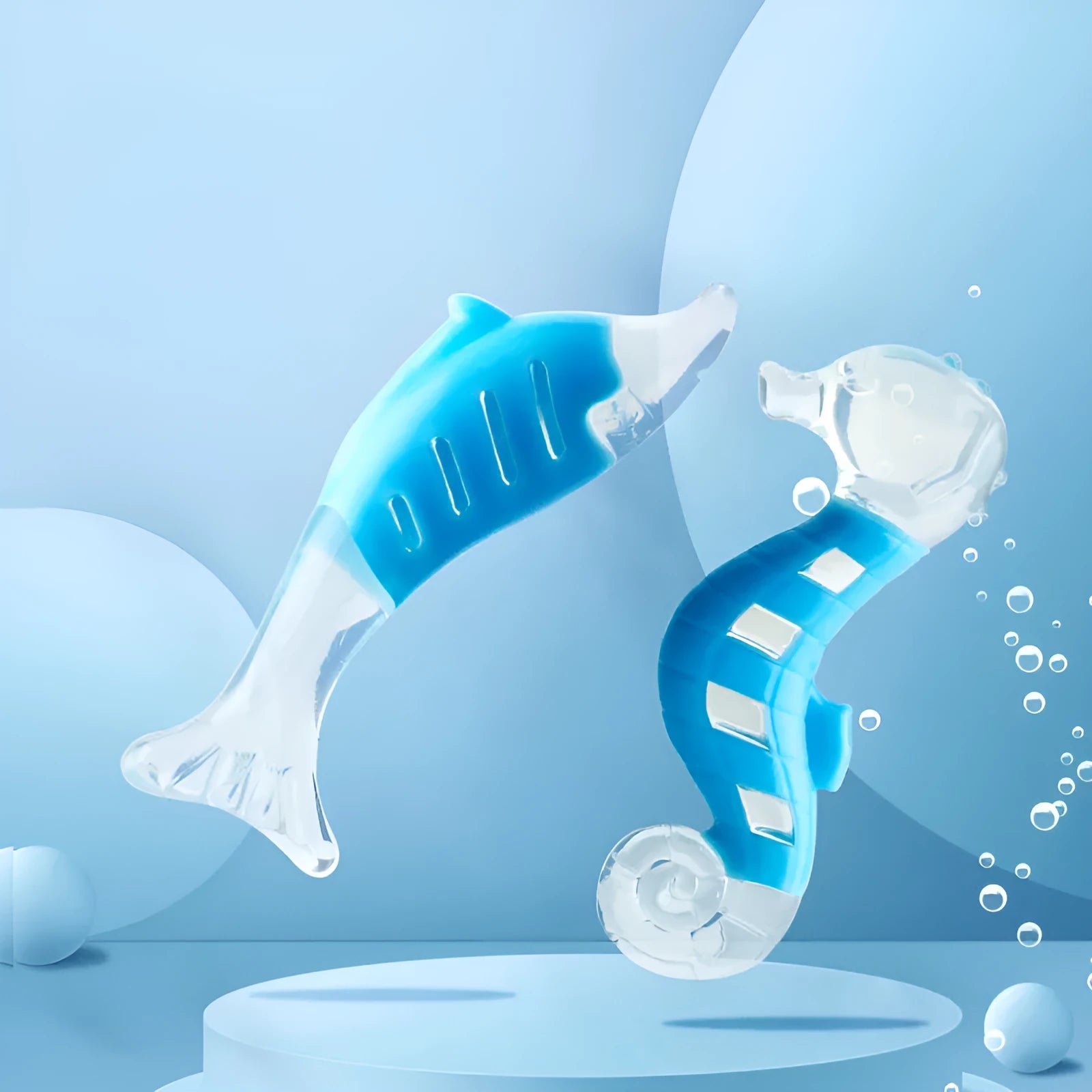 PU nylon dog chewing toy set includes seahorse and tuna shapes for teething puppies