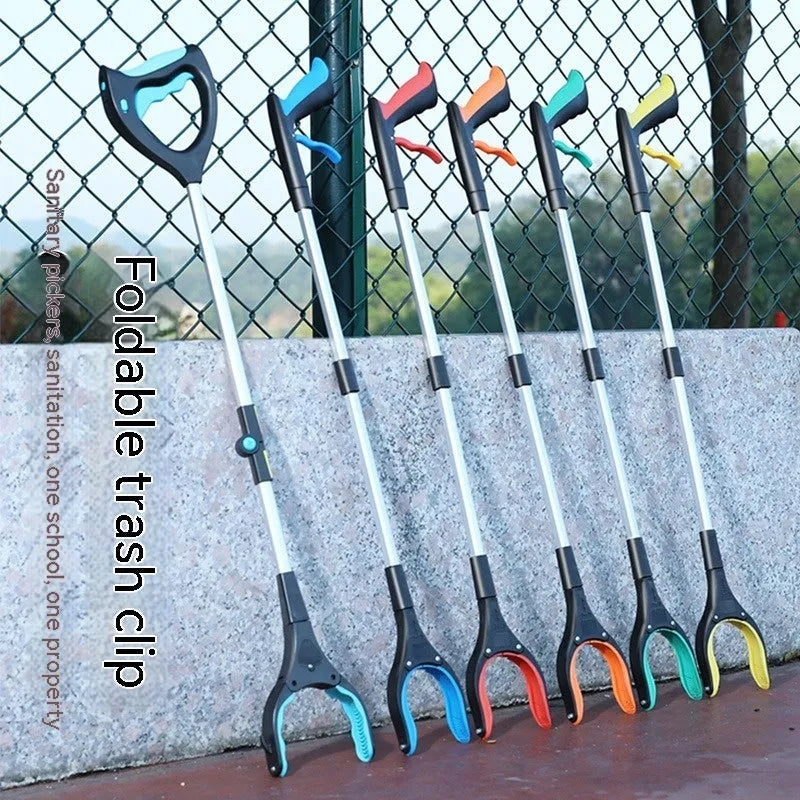 Sewer pliers and trash clip tool with coloured plastic handle and metal jaws.