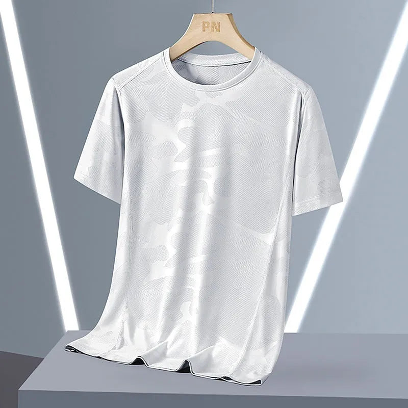 Breathable Quick-Drying Summer Plus Size Camouflage Top Round Neck Short Sleeve for Men Loose Fit Available in M-6XL Black White Army Green Dark Gray