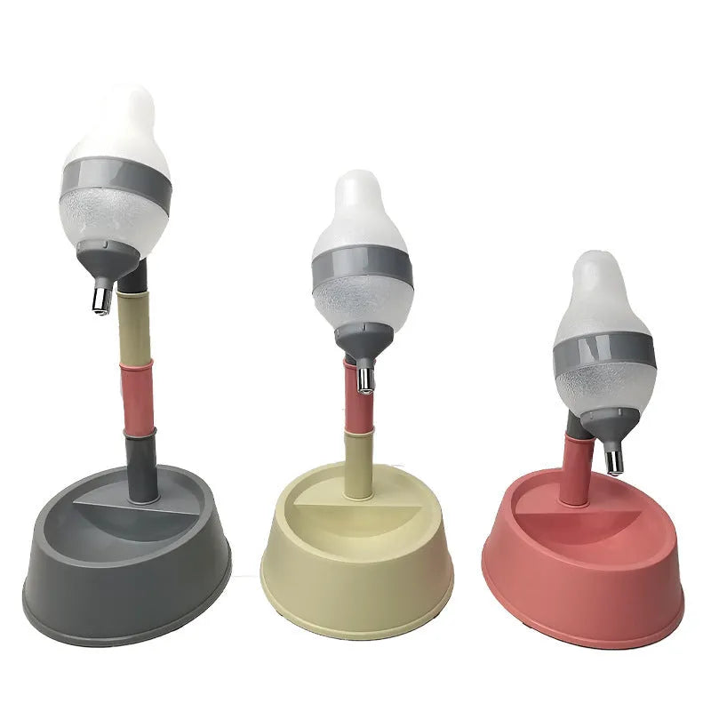 Green height-adjustable standing water dispenser for cats and dogs with a detachable pole and wide bowl.