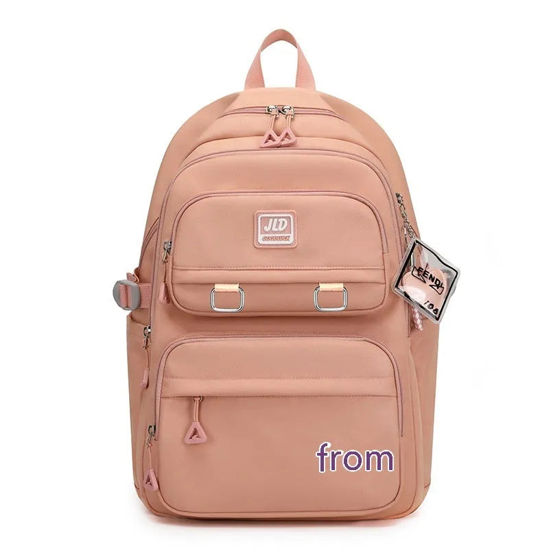 Girls' large capacity nylon school backpack with physiological curve backpanel in multiple colour and pattern options