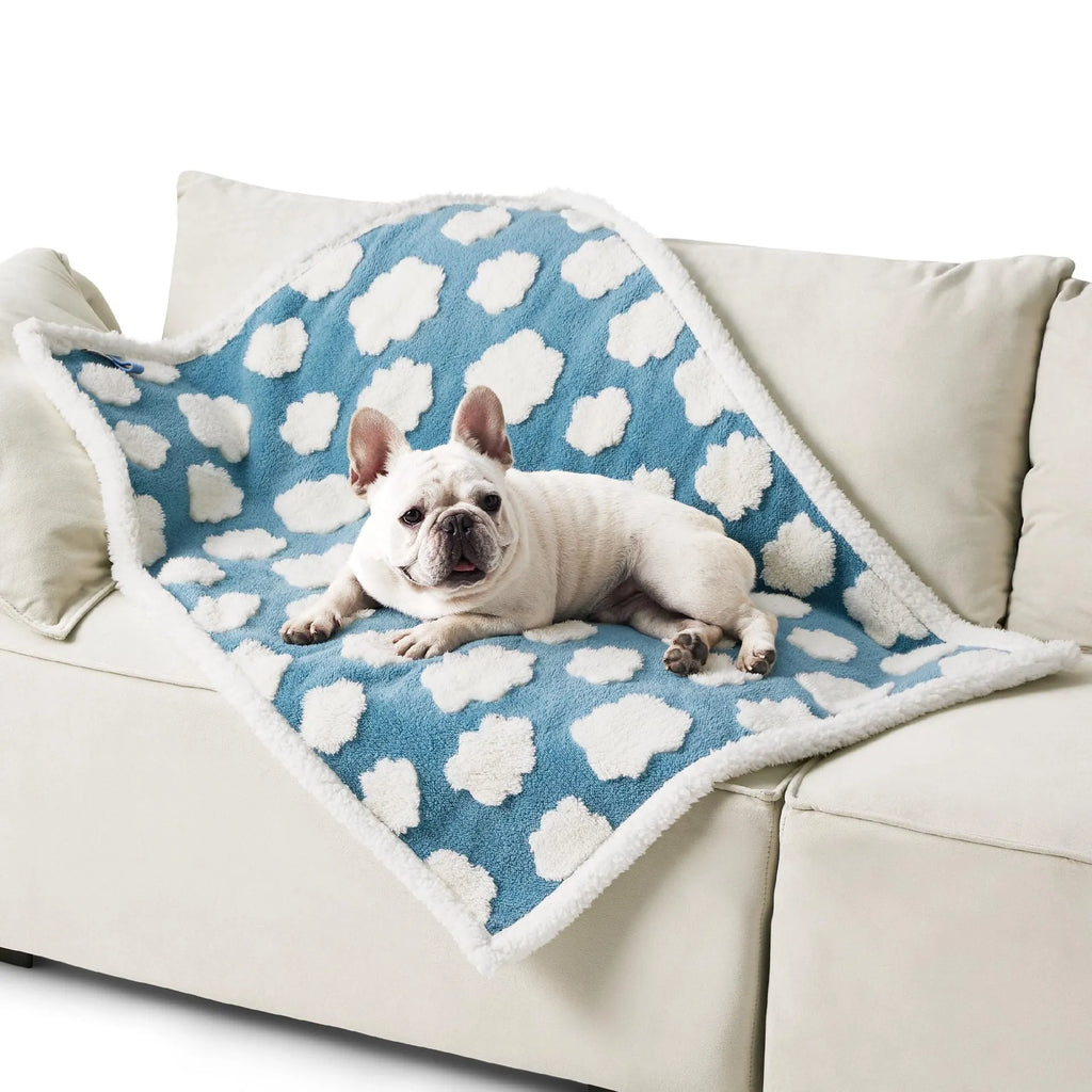 Thickened Shu cotton pet waterproof blanket with blue sky and white clouds pattern for dog couch protection
