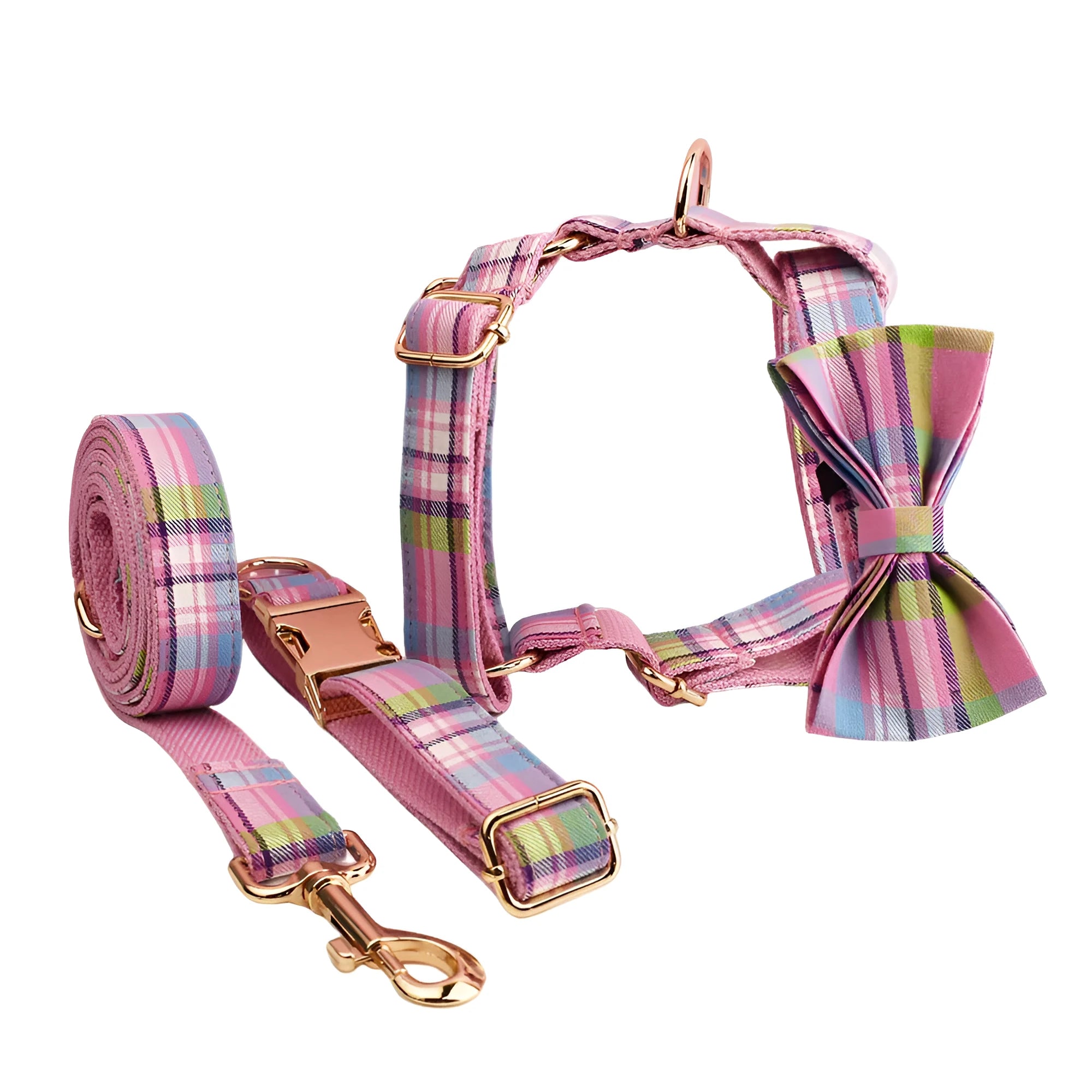 Qicaigei four-piece dog set with cloth collar leash bow and vest