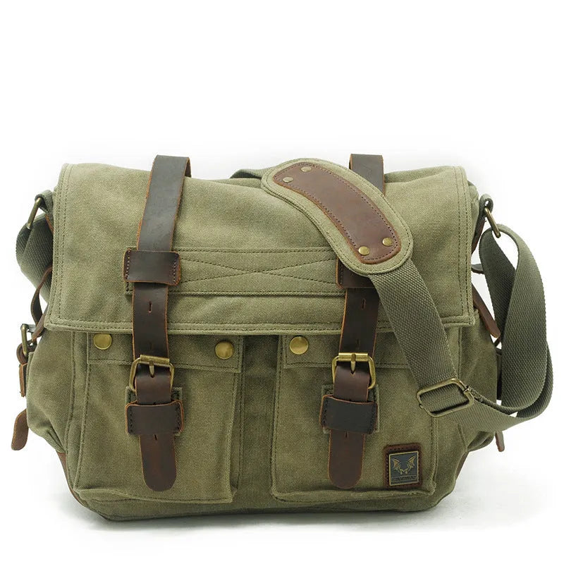 Men's canvas crossbody shoulder bag in postman style with flap design