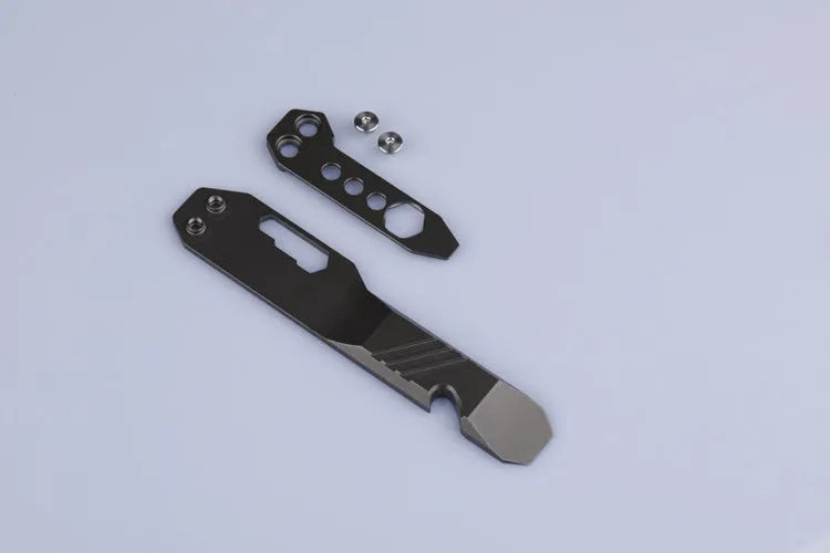 Titanium alloy TC4 multi-function crowbar with pry tip, screwdriver, and bottle opener in stone wash finish
