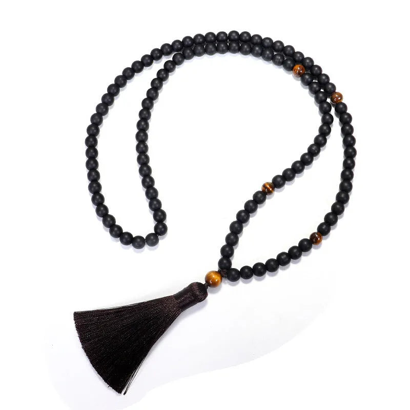 108 stone tigereye yoga beaded bracelet necklace set with tassel pendant