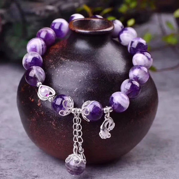 Natural Dream Amethyst Bracelet with 10mm round natural amethyst beads, fashion OL style, unset design