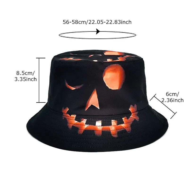 Creative cartoon pumpkin grimace printed polyester fisherman hat with flat top crown size M 56-58cm