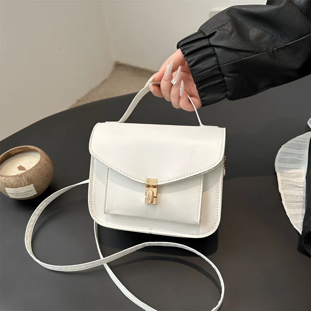 PU leather messenger bag with sandwich pockets and crossbody strap in urban simplicity style