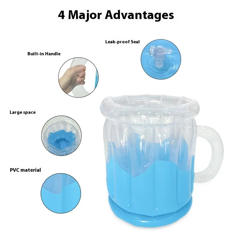 Bright yellow inflatable PVC ice bucket designed for chilling beer steins at outdoor events.