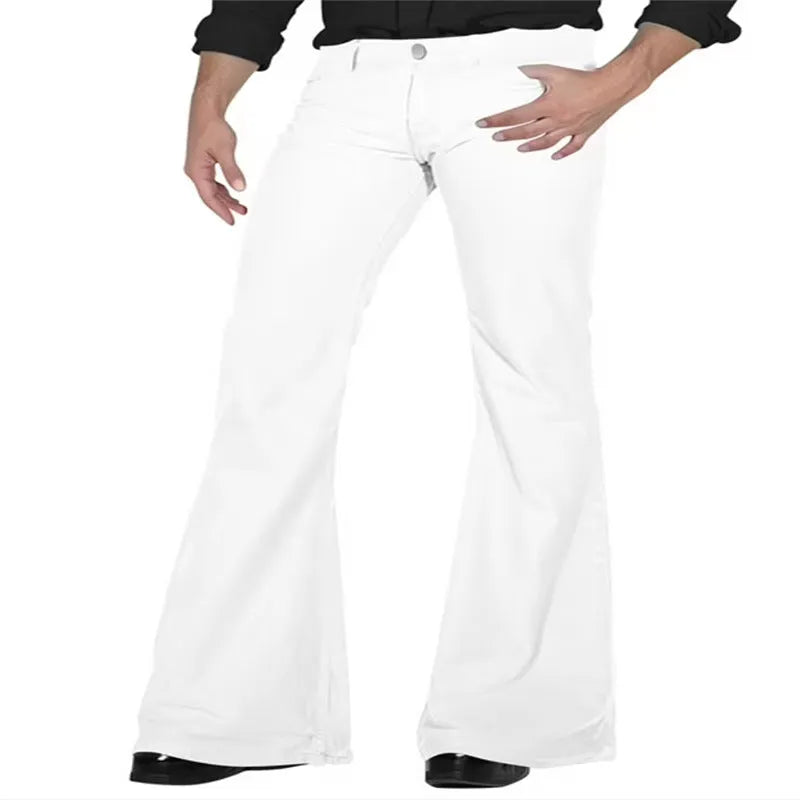 Solid colour stretch slim retro bell-bottom trousers for women, high elasticity, mid waist, zip fly, available in 12 colours