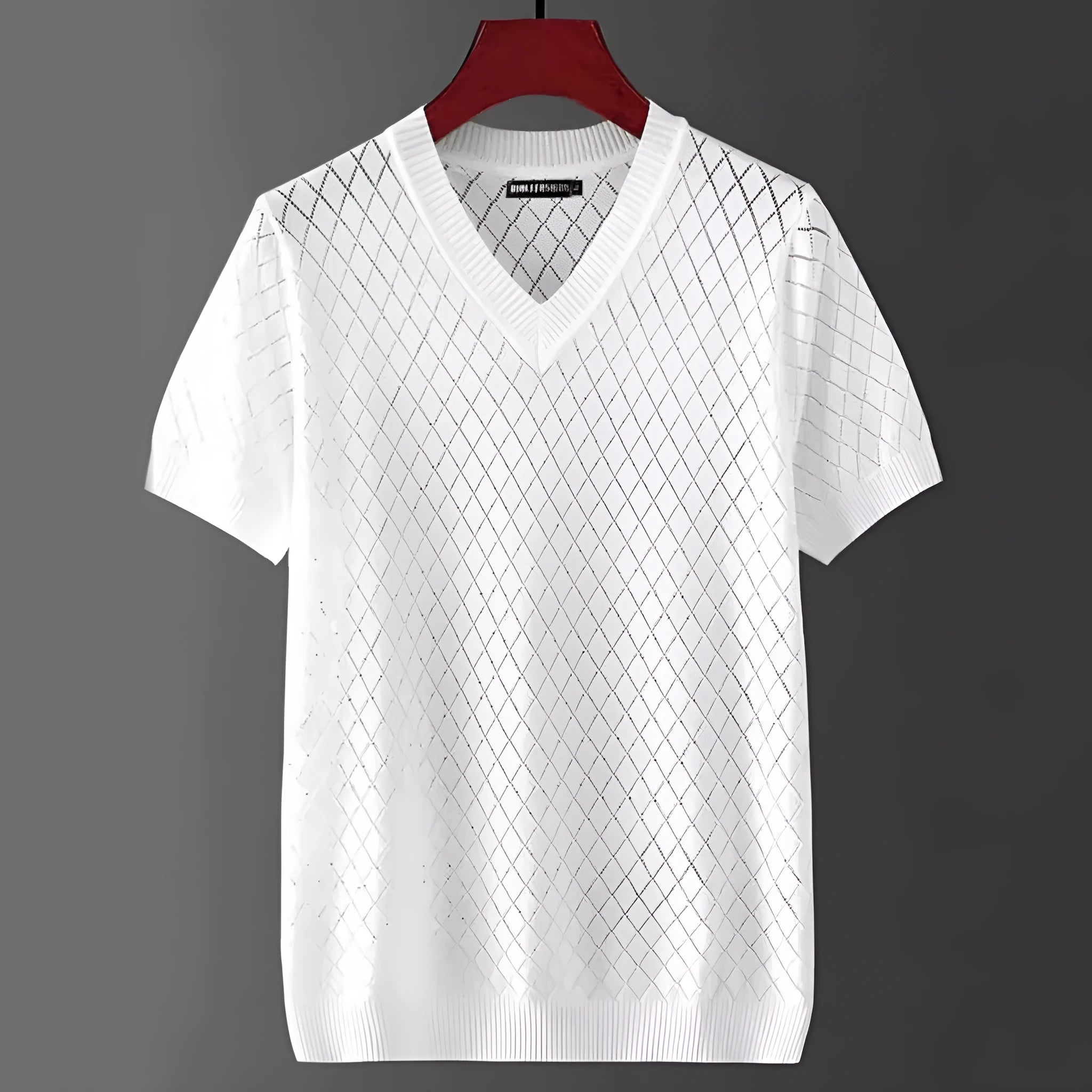 Men's ice silk V-neck t-shirt with cut-out detail in black and white colour options