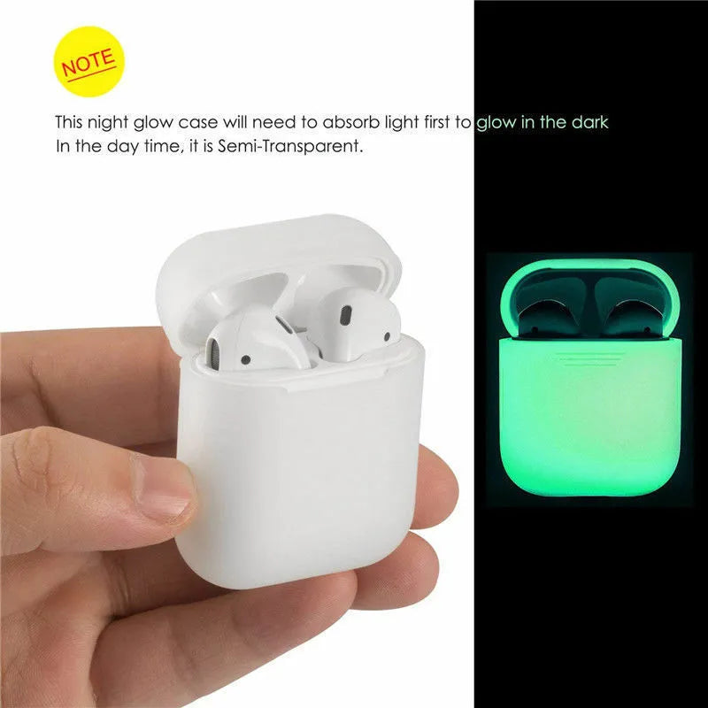 Luminous transparent silicone flip case for AirPods wireless earphones showing glow feature