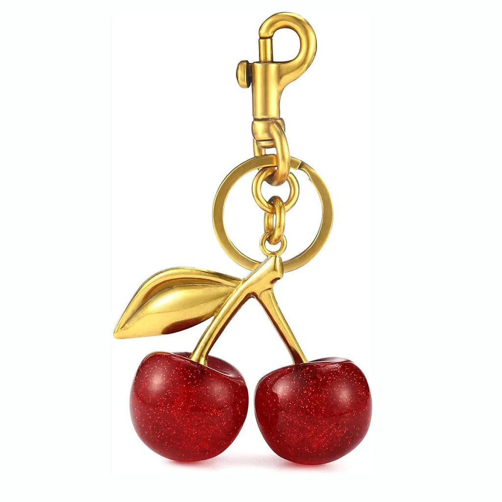 Red zinc alloy three-dimensional cherry keyring pendant for bags
