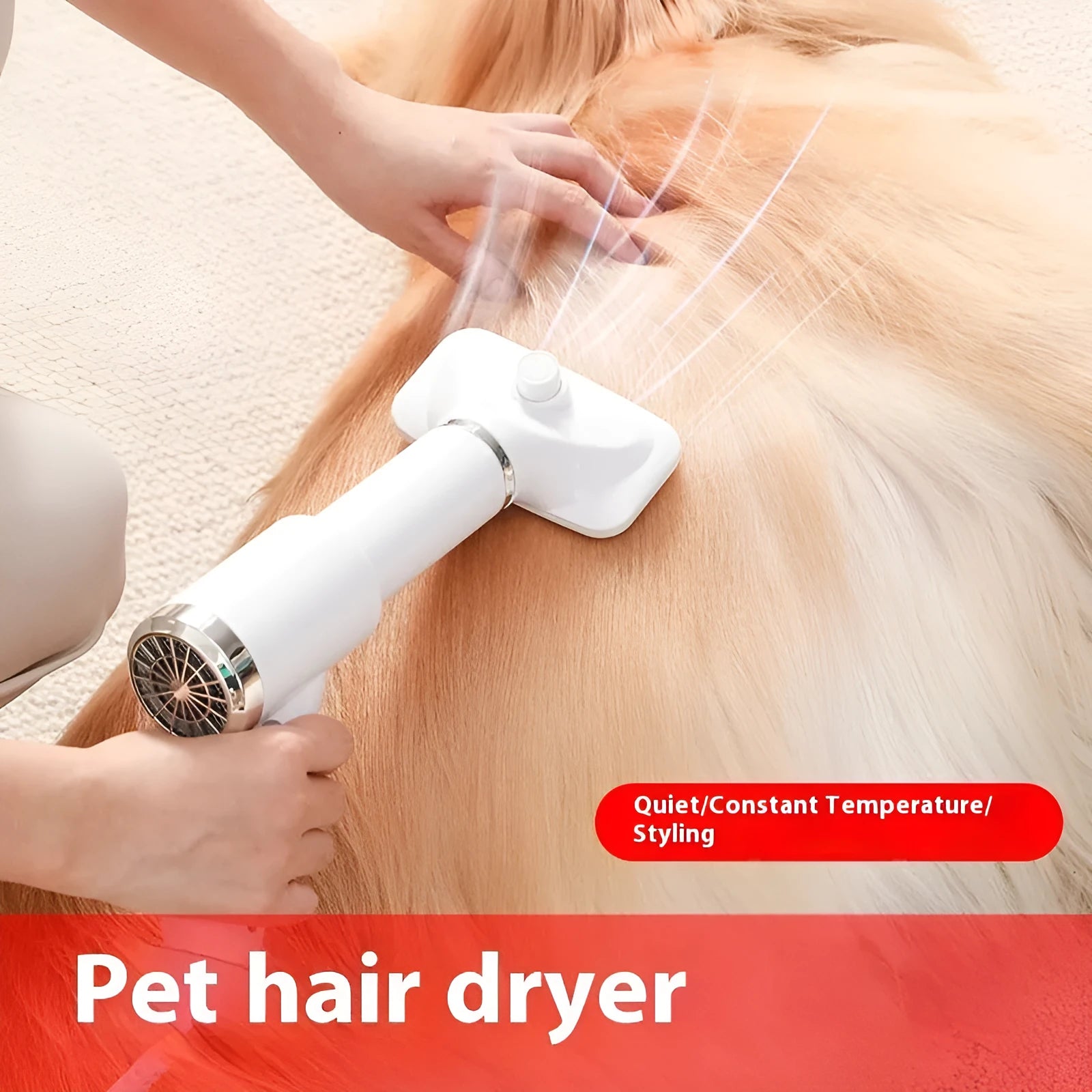 Pet hair dryer hot air comb for dogs, ABS material, beige colour, with UK plug option
