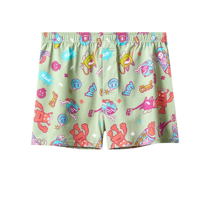 Men's cotton knitted boxers in Lake Blue with elasticated waistband and soft fabric, shown flat.