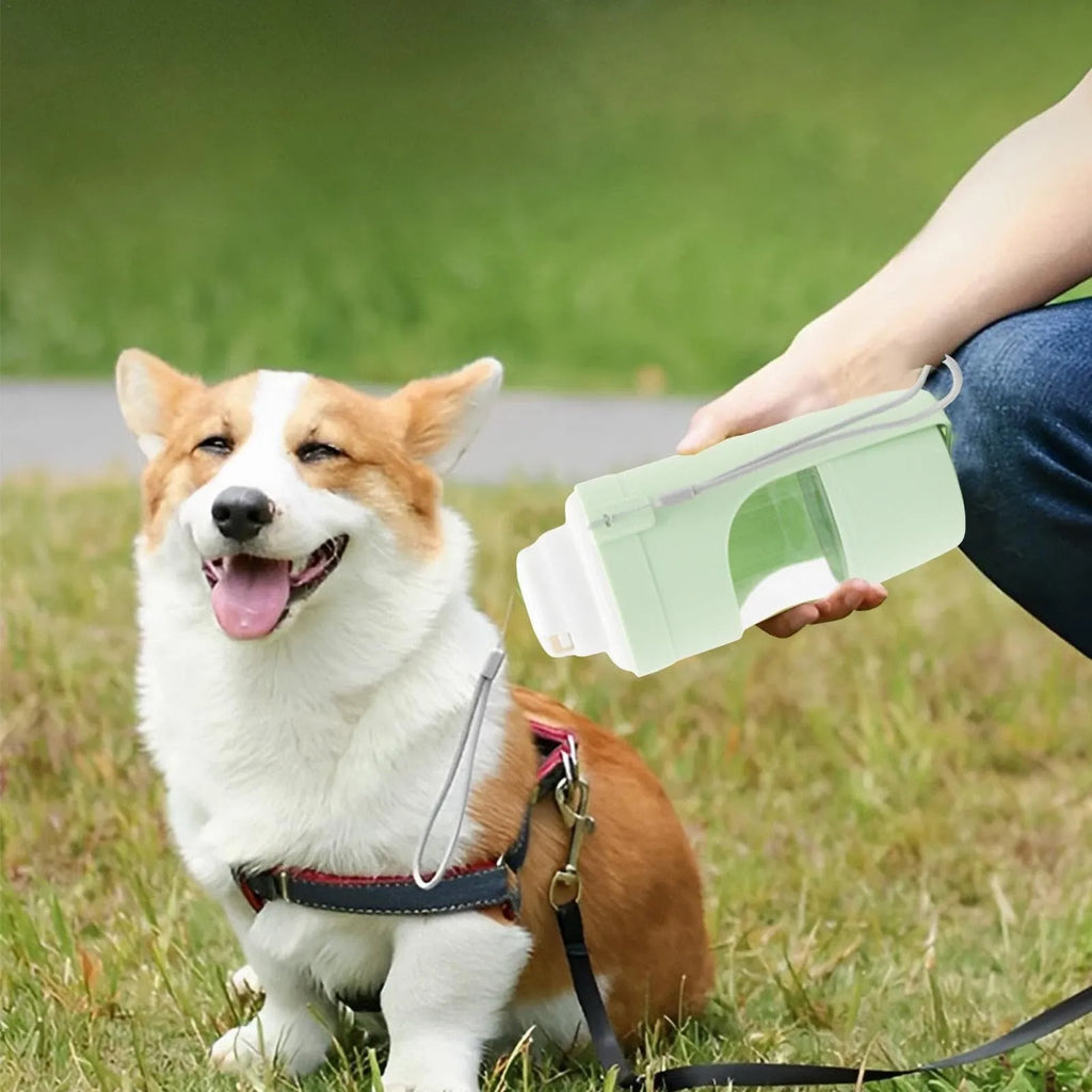 2 In 1 Travel Dog Water Bottle 690ml PP PET pet water dispenser feeder with lanyard for outdoor walks