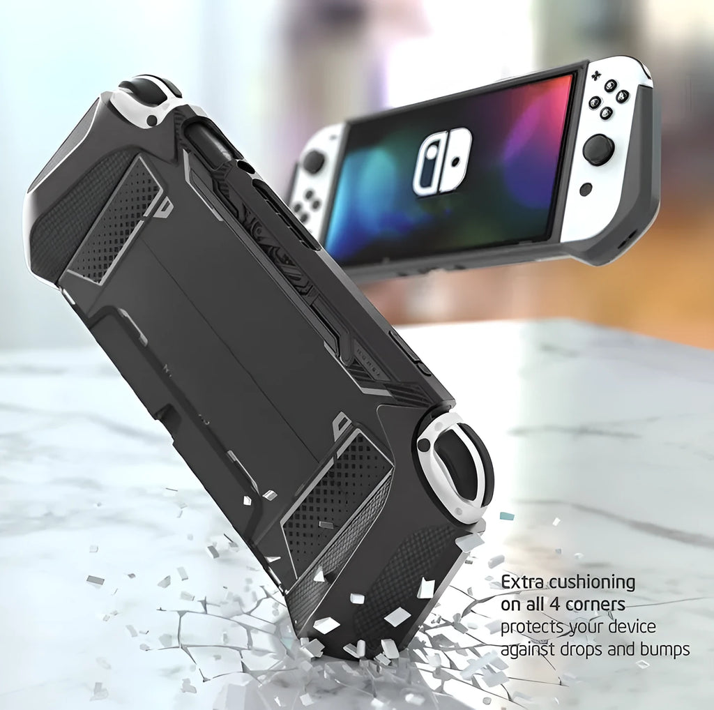 Switch OLED TPU protective cover in black, anti-fall and anti-slip design with precise cutouts
