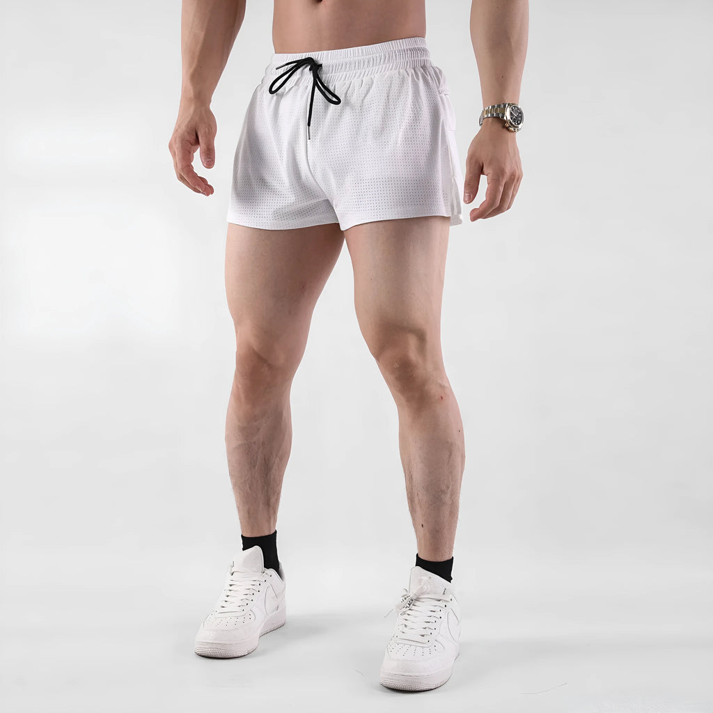 Men's quick-drying nylon summer shorts in black and white colours with mid waist design
