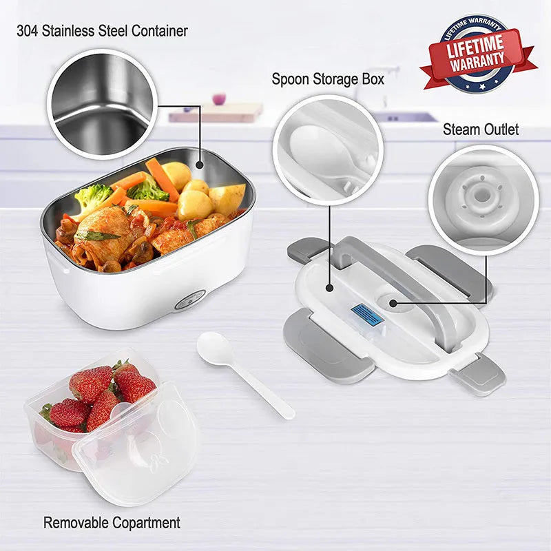 Grey dual-power electric lunch box for car and home use with 1.2 litre capacity.