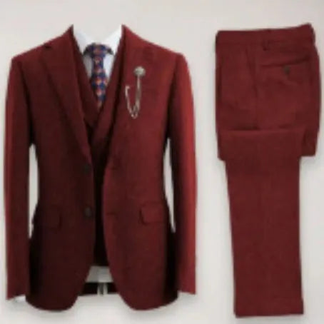 New men's casual three-piece suit in slim fit nylon fabric in brown colour
