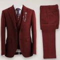New men's casual three-piece suit in slim fit nylon fabric in brown colour