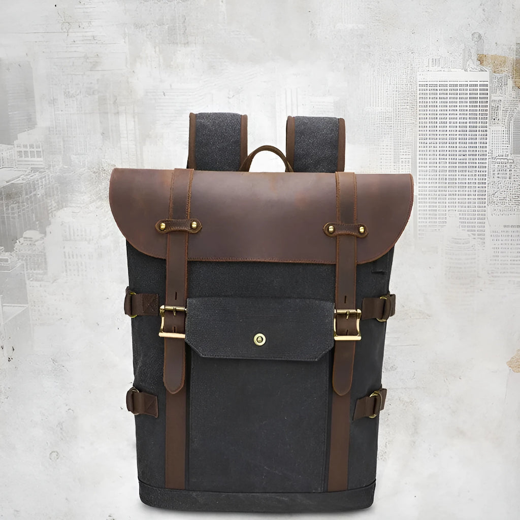 Canvas backpack with USB charging, contrast colour design, curved shoulder strap, available in four colours
