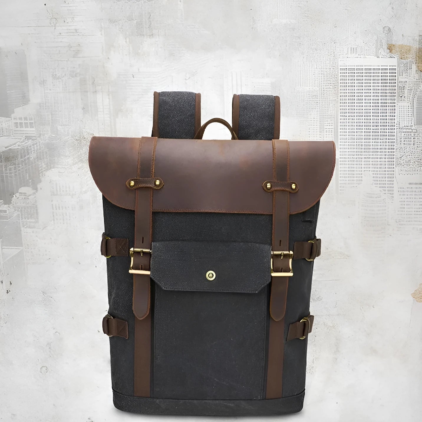 Canvas backpack with USB charging, contrast colour design, curved shoulder strap, available in four colours