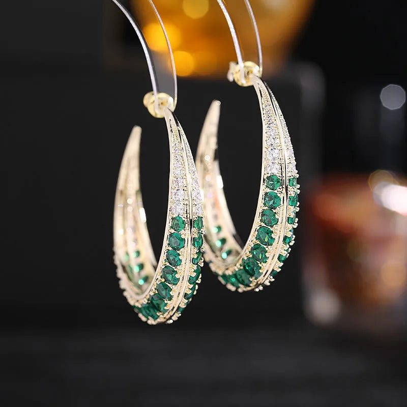 Women's copper geometric hoop earrings electroplated finish 4.3x4.5cm gold white zirconium colour