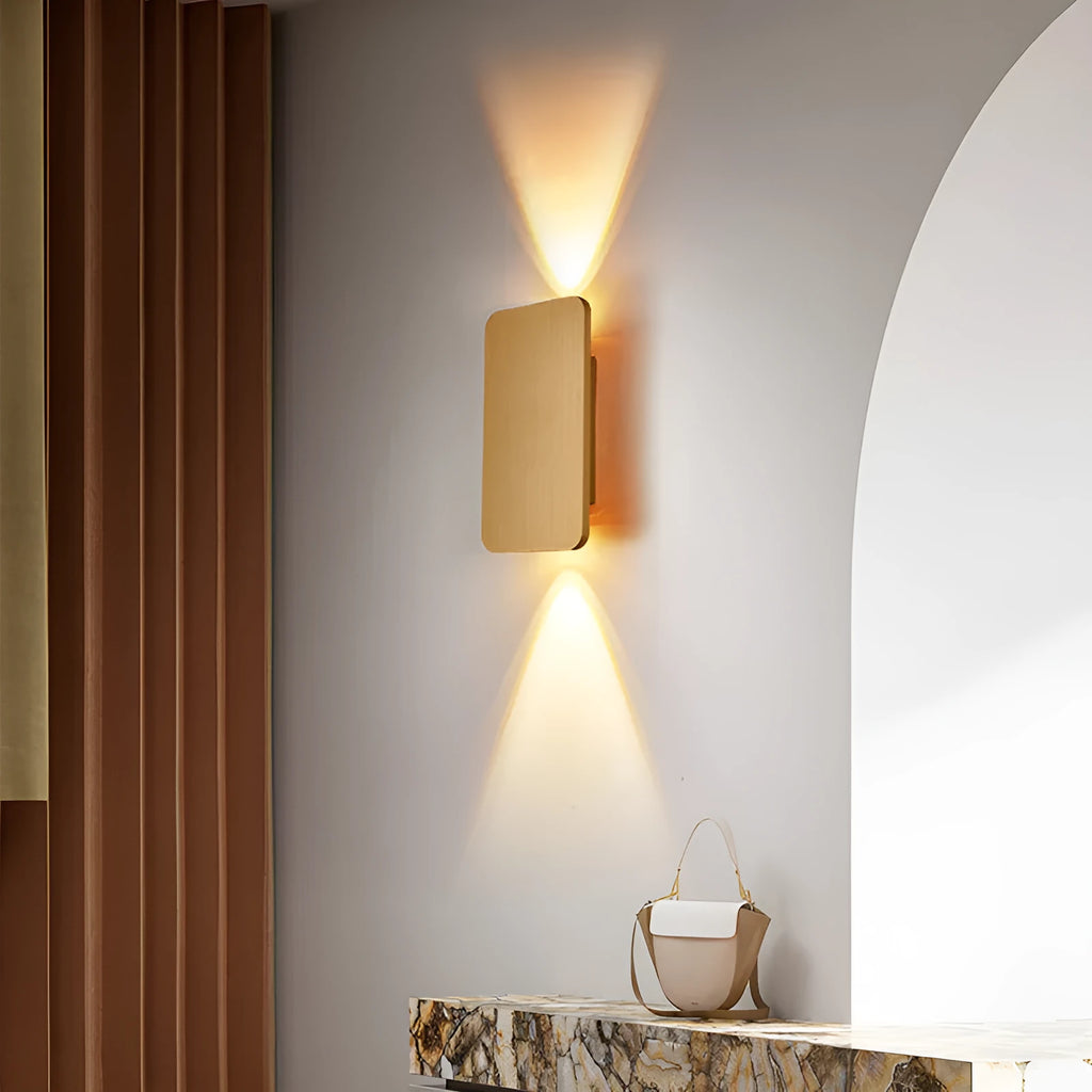 Minimalist modern Nordic metal LED wall lamp in black, mounted on a wall.