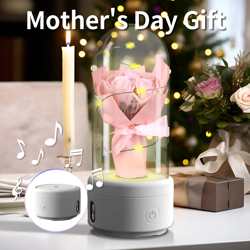 Creative 2 in 1 bouquet LED light and Bluetooth speaker in glass cover with black base