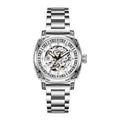 Men's mechanical watch with leather strap luminous hands waterproof 10 metre in black red steel strip or white