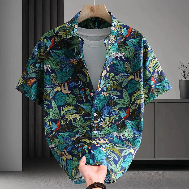 Men's casual Hawaiian summer short sleeve cotton shirt with flower print, available in multiple colours and sizes L to 8XL