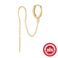S925 sterling silver ear clip stud earrings with flower, tassel, and chain design in a gold colour.