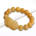 Carved Jinsi Jade money bracelet in golden thread jade colour showing large and small size options.