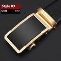 Men's leather belt with an alloy automatic buckle in gun black colour showing length options