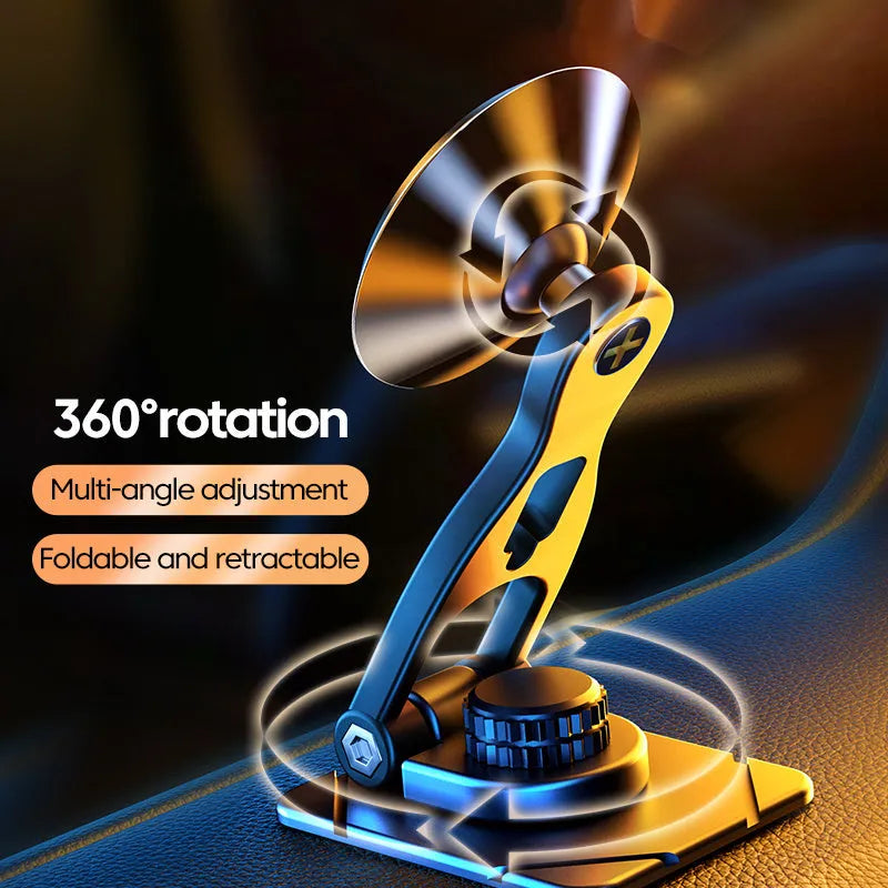Telescopic folding car phone holder with magnetic suction dashboard attachment