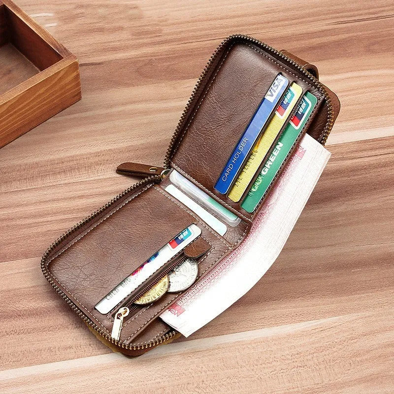 Men's PU 2-fold short wallet in black, dark brown, or light brown for card and cash storage