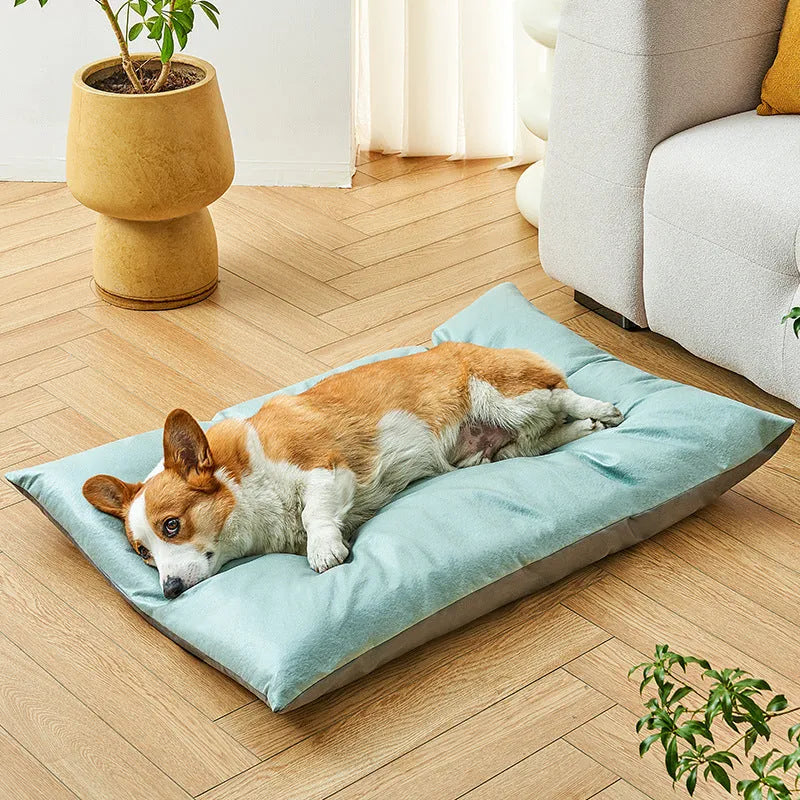 Cool summer cat nest sleeping mat in blue, size M, on a light floor