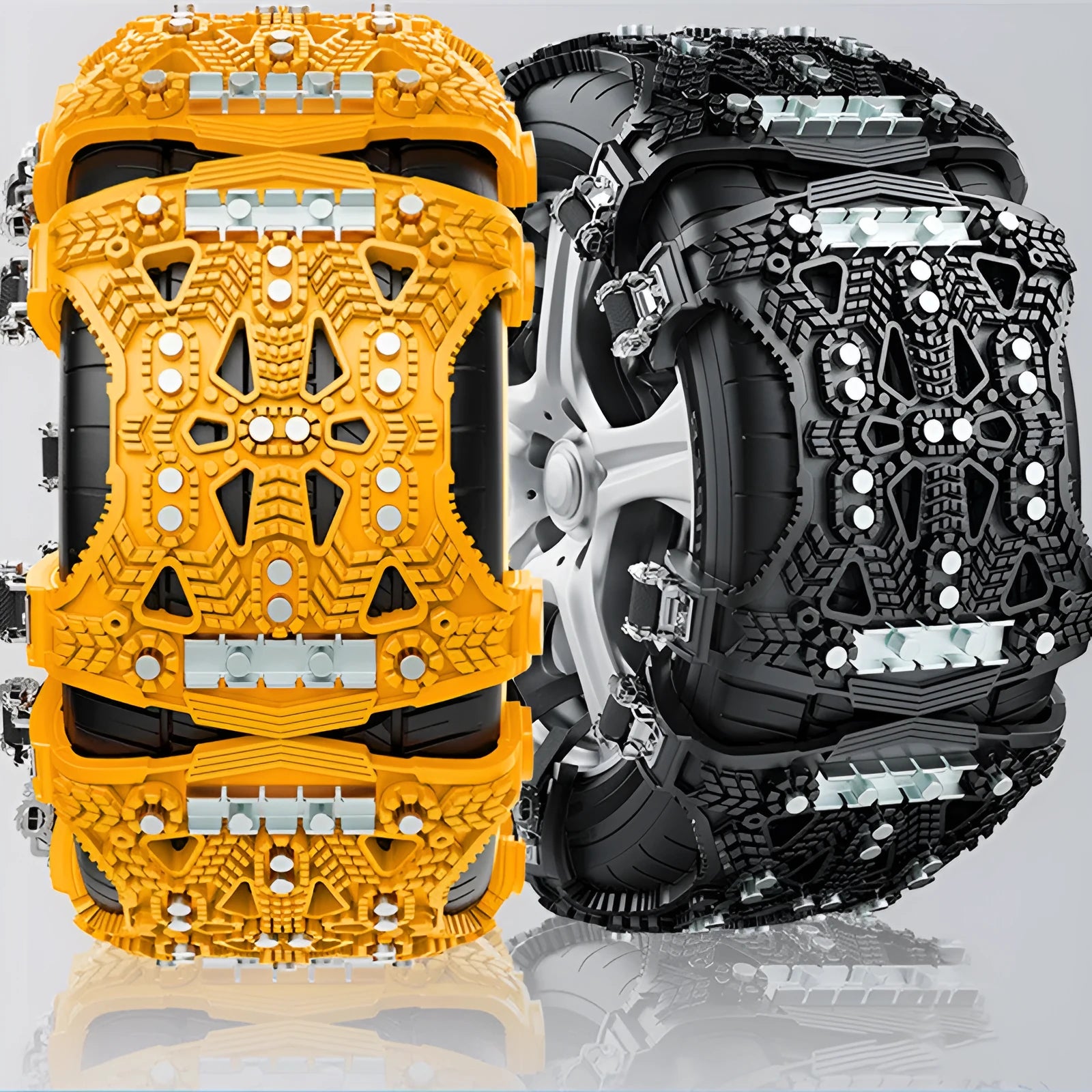 Universal steel plate gear nonskid chain for car SUV with installation tool, snow shovel, and gloves