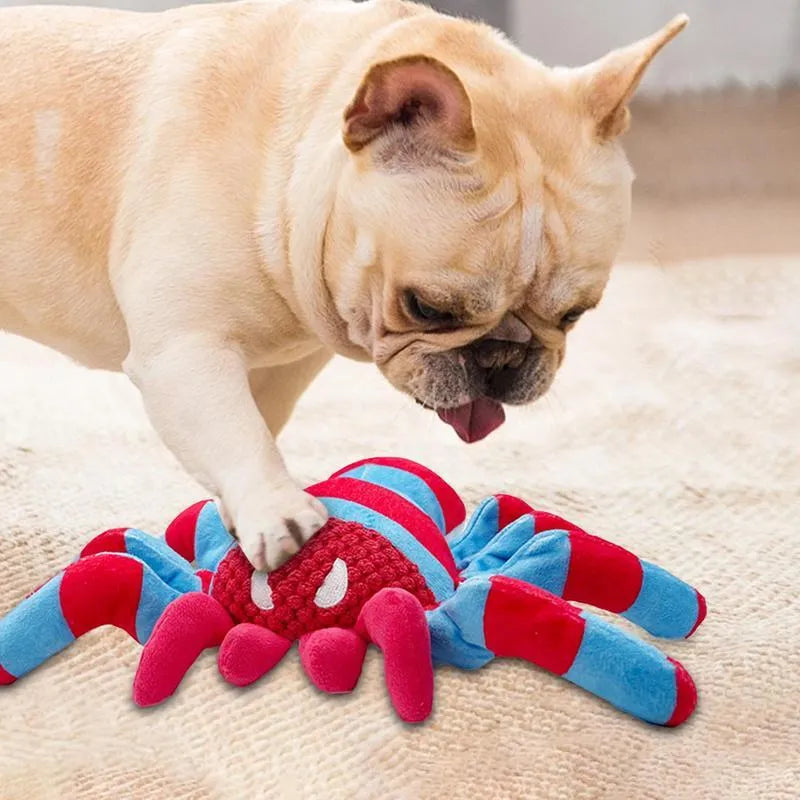 Red bite-resistant teddy dog toy for tooth cleaning interactive play