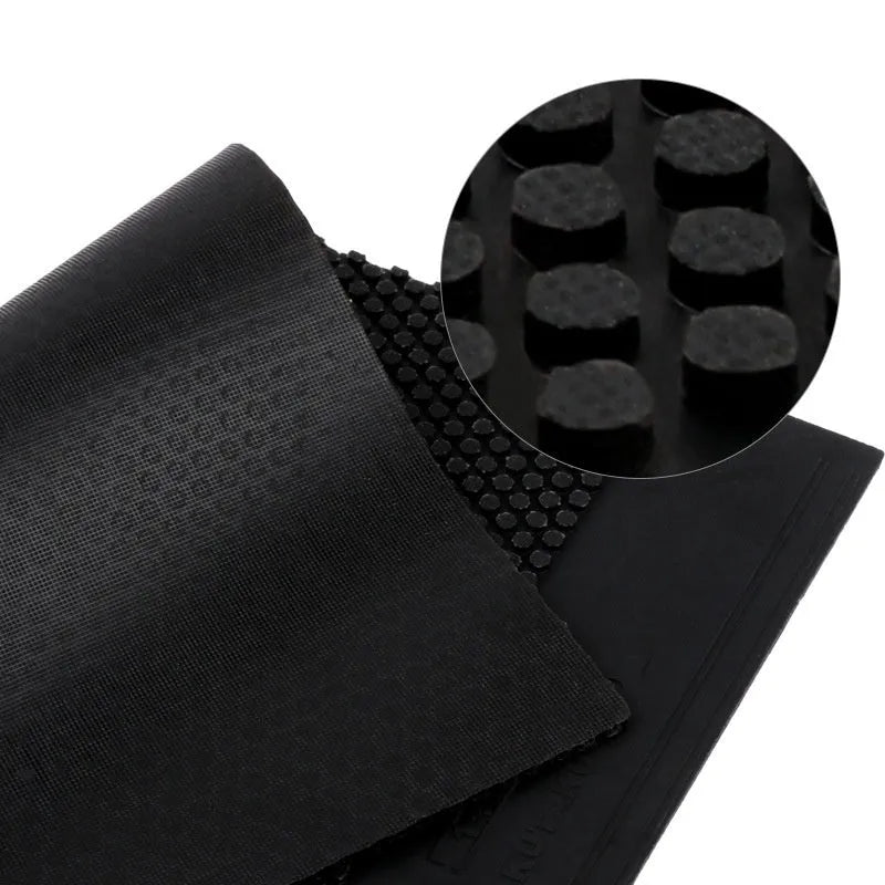 Black and red table tennis rubber sheet with small particle surface texture