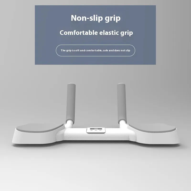 White household flat support trainer made of alloy aluminium tube and ABS plastic on a floor.